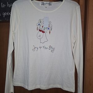 Tiara Cream Color  Long Sleeve Shirt with Festive Design In A Size Medium.EUC